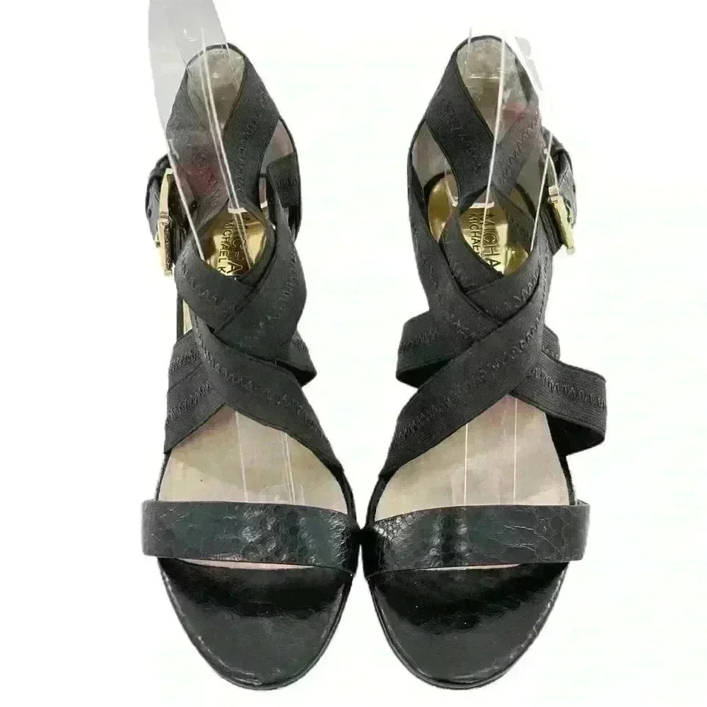 Michael Michael Kors heels size 7 black leather snakeskin embossed cross cross